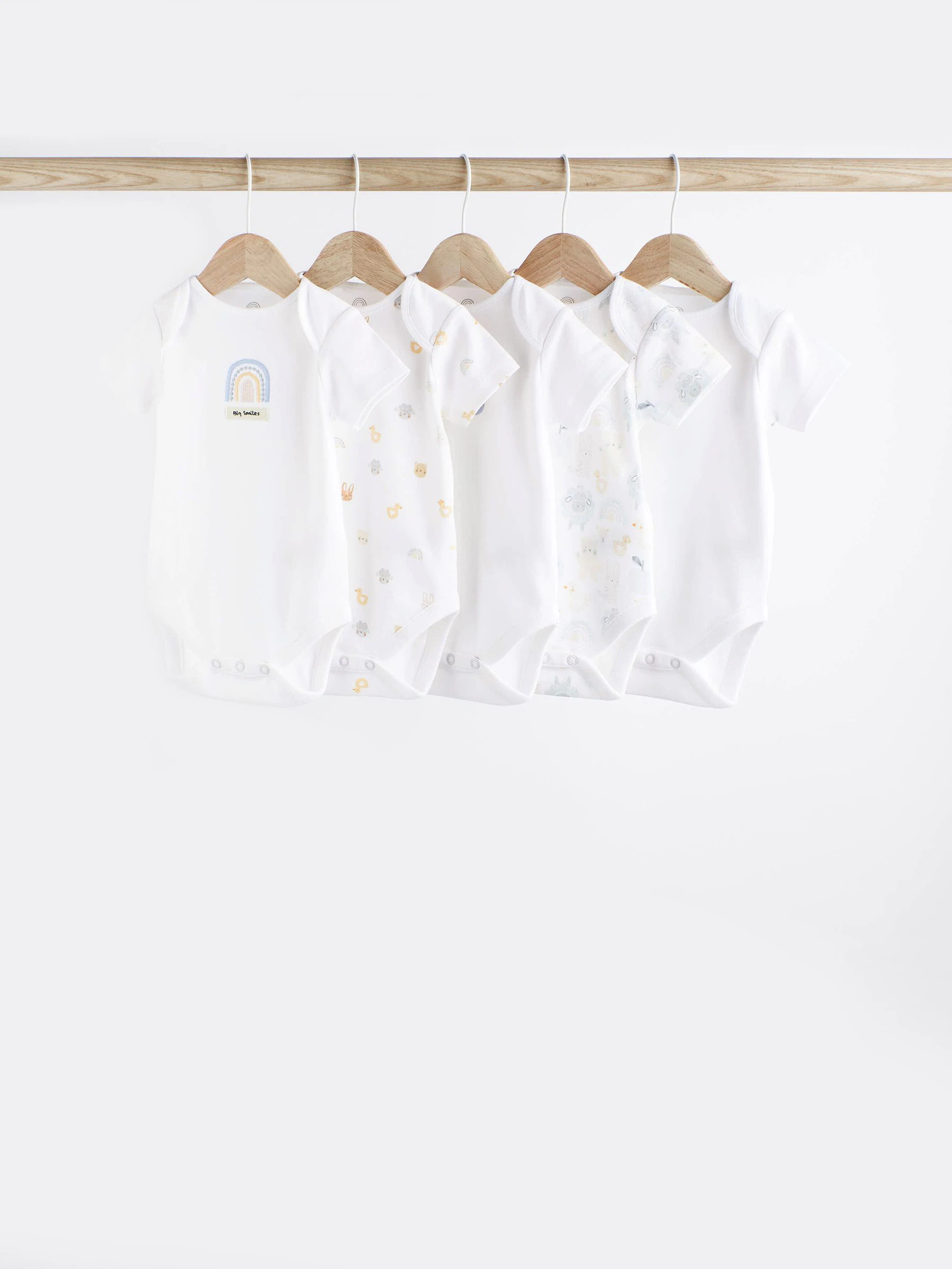 Wit - Korte mouwen 100% katoenen baby bodysuits verpakking van 5