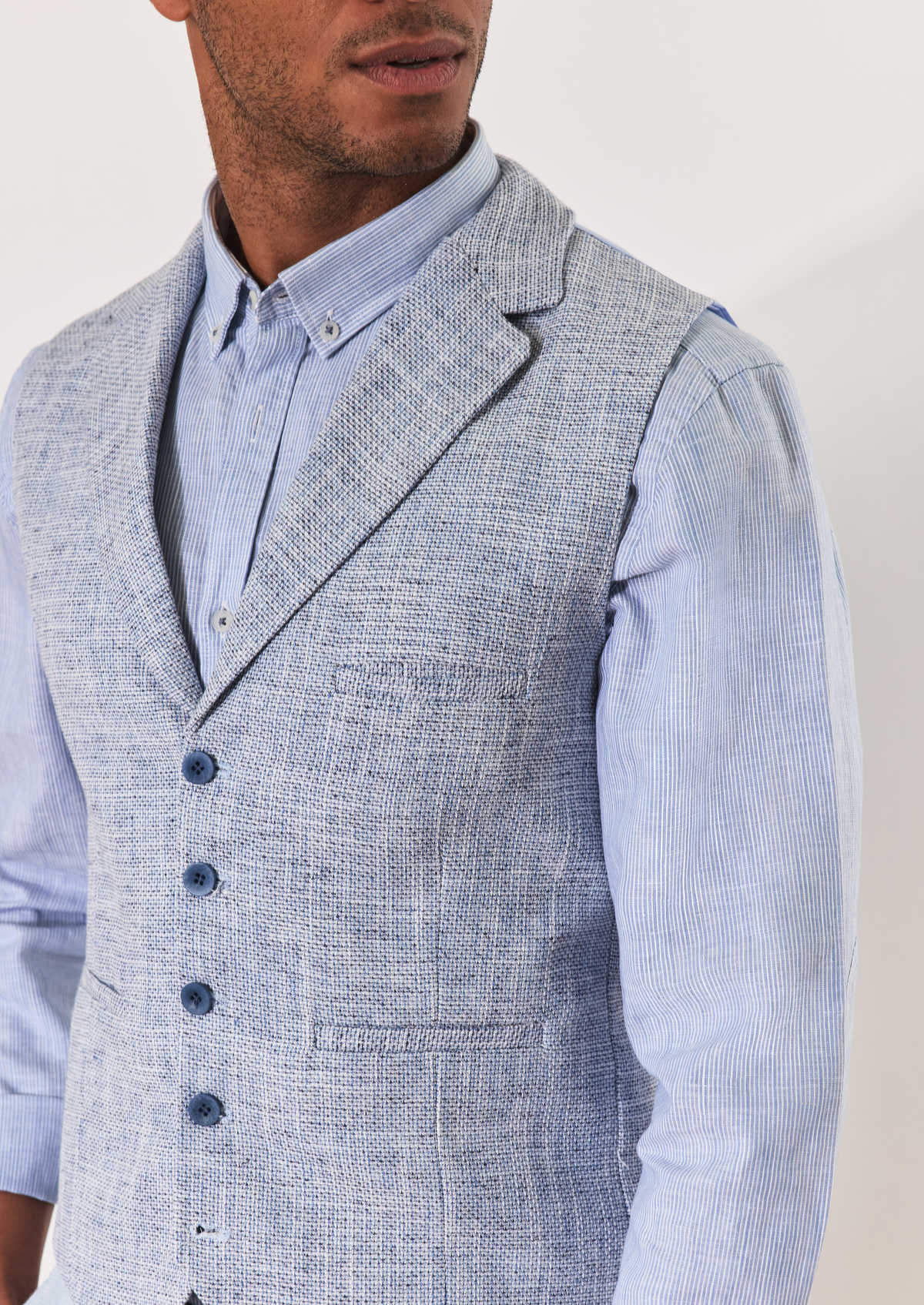 Gilet casual en coton et lin mélangés unis bleu glacier