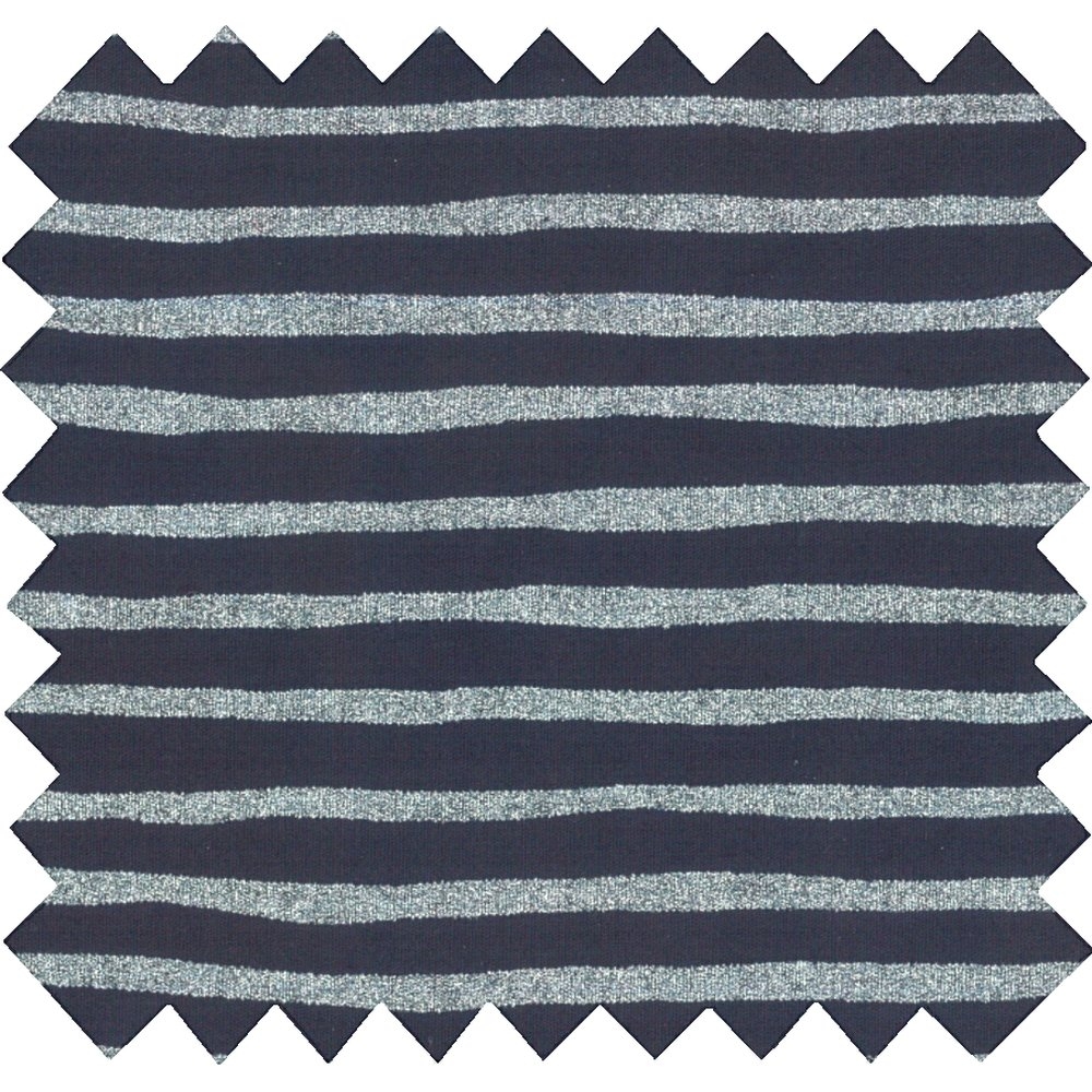 Coupon Tissu 50 Cm Rayé Argent Marine