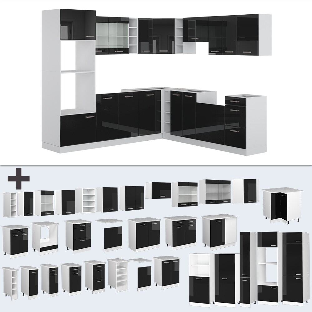 Vicco Eckküche R-Line Solid Weiß Schwarz 247x237 cm Arbeitsplatte modern Küchenschränke Küchenmöbel