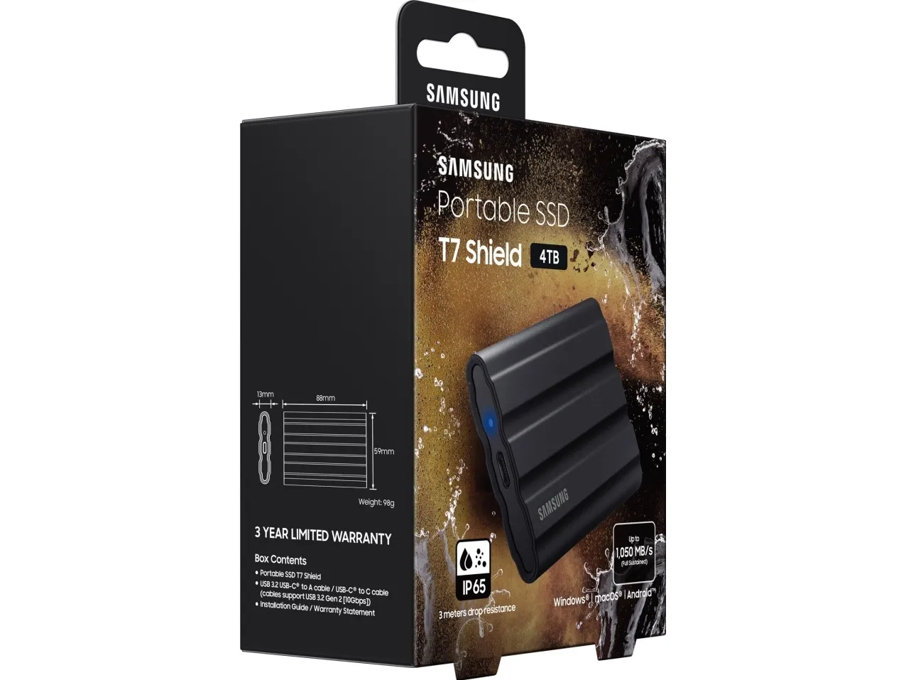 Samsung T7 Shield MU-PE4T0S - SSD - krypteret - 4 TB - ekstern (bærbar) - USB 3.2 Gen 2 (USB-C stikforbindelse) - 256-bit AES - sort