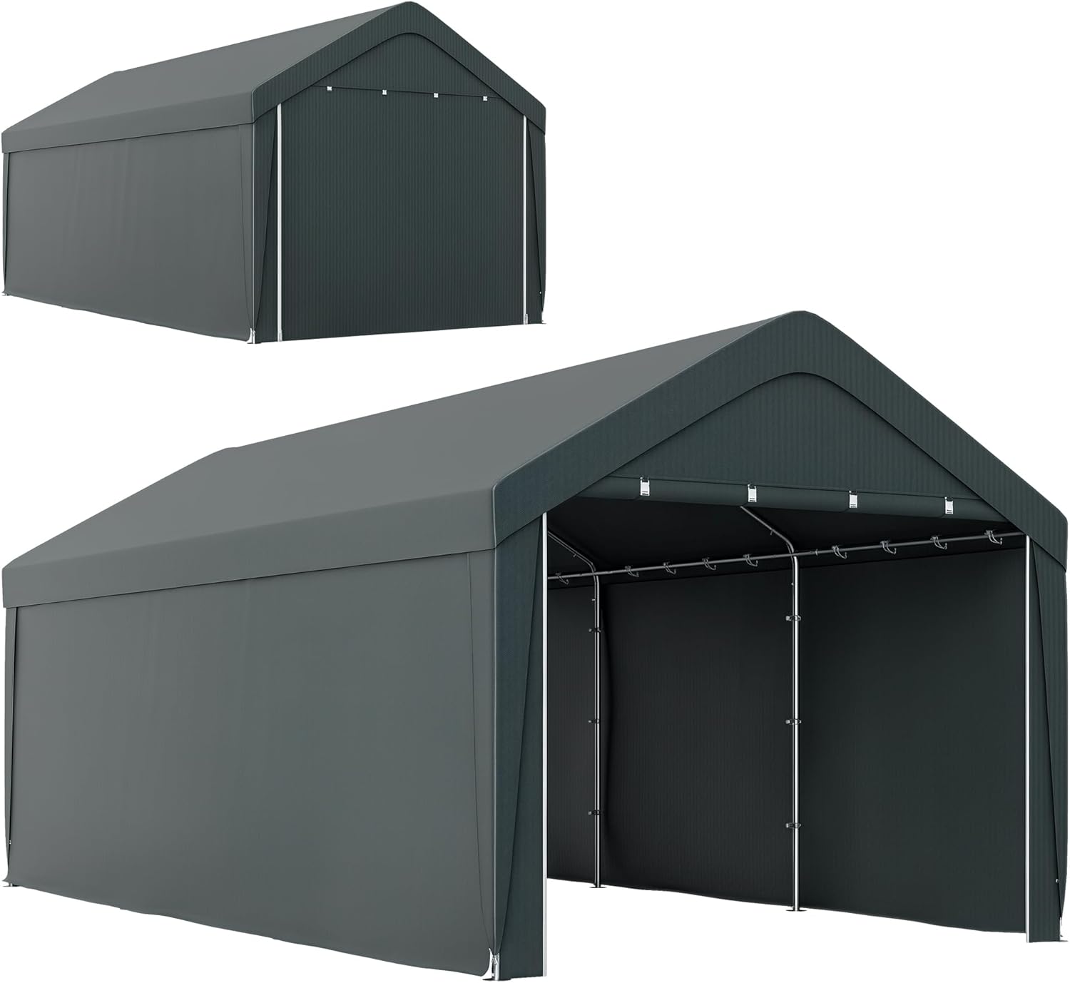Outsunny Carport Garagenzelt 3 x 6 m, Outdoor-Carport, Lagerzelt mit abnehmbaren Seitenwänden und 2 aufrollbaren Reißverschlusstüren, für Auto, LKW, Boot, dunkelgrau