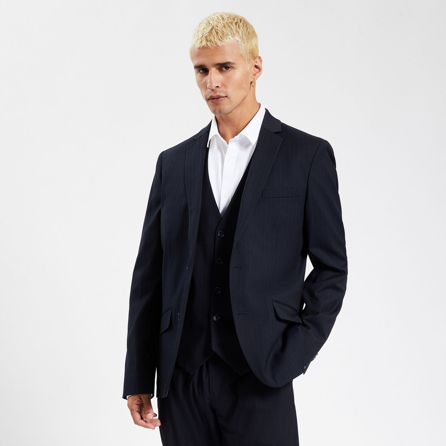 Veste slim à fines rayures Bleu