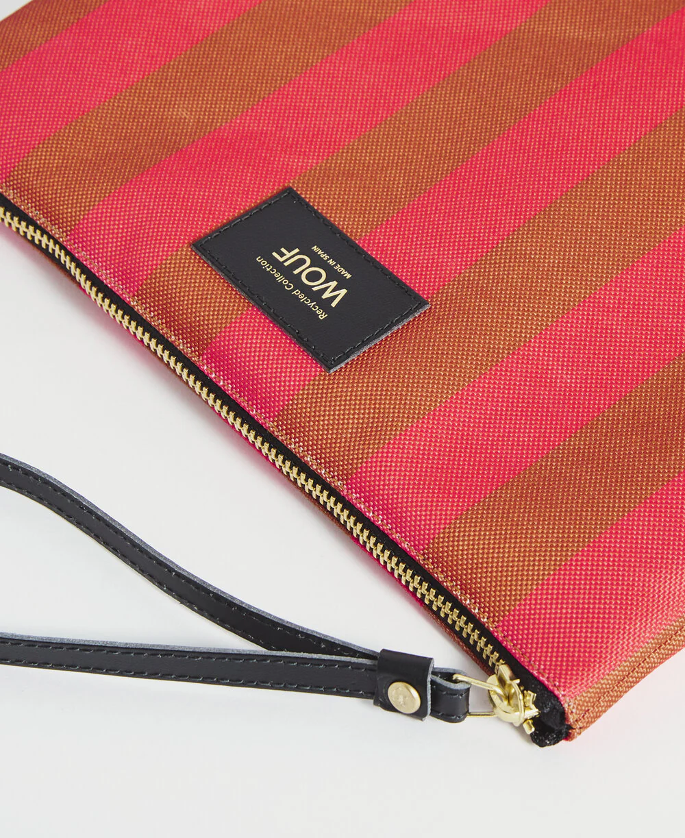 Wouf  Pat clutch, XL - Pink/Brown