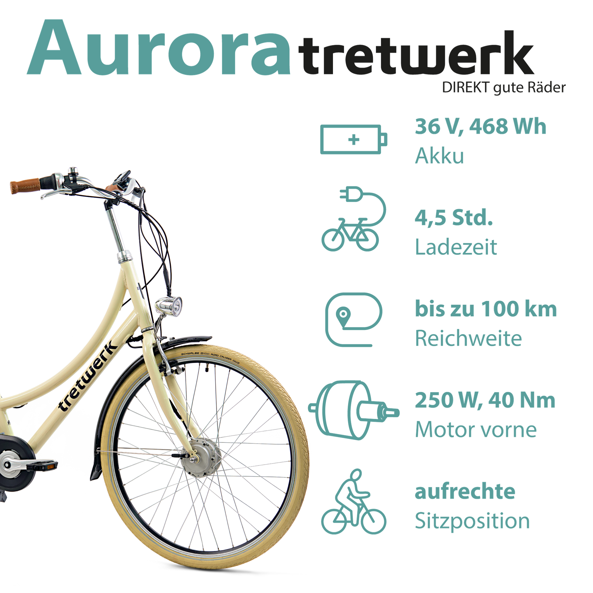 Tretwerk Aurora E Bike Damen 28 Zoll Elektrofahrrad 165 - 185 cm retro Hollandrad E Damenfahrrad