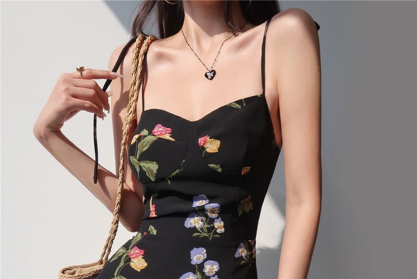 Honmizz - Midi-jurk met spaghettibandjes en bloemenprint