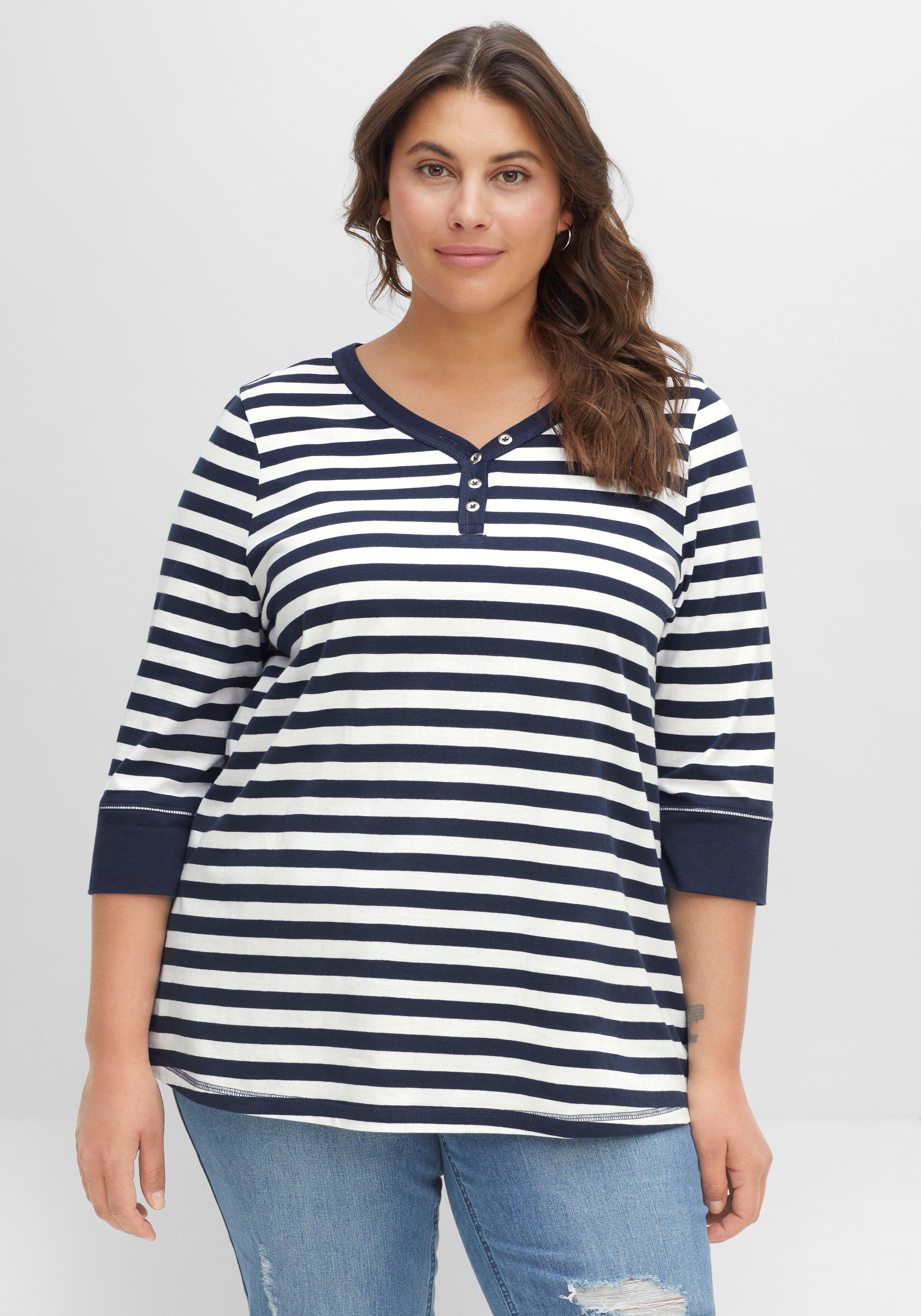 Shirt aus Jersey, mit Streifenmuster und 3/4-Arm
