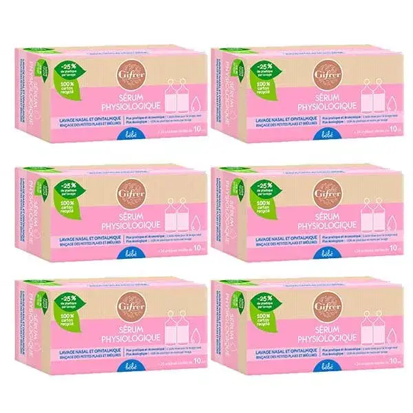 Soro Fisiológico Gifrer 10ml, 24 frascos de dose única, pacote com 6 unidades.