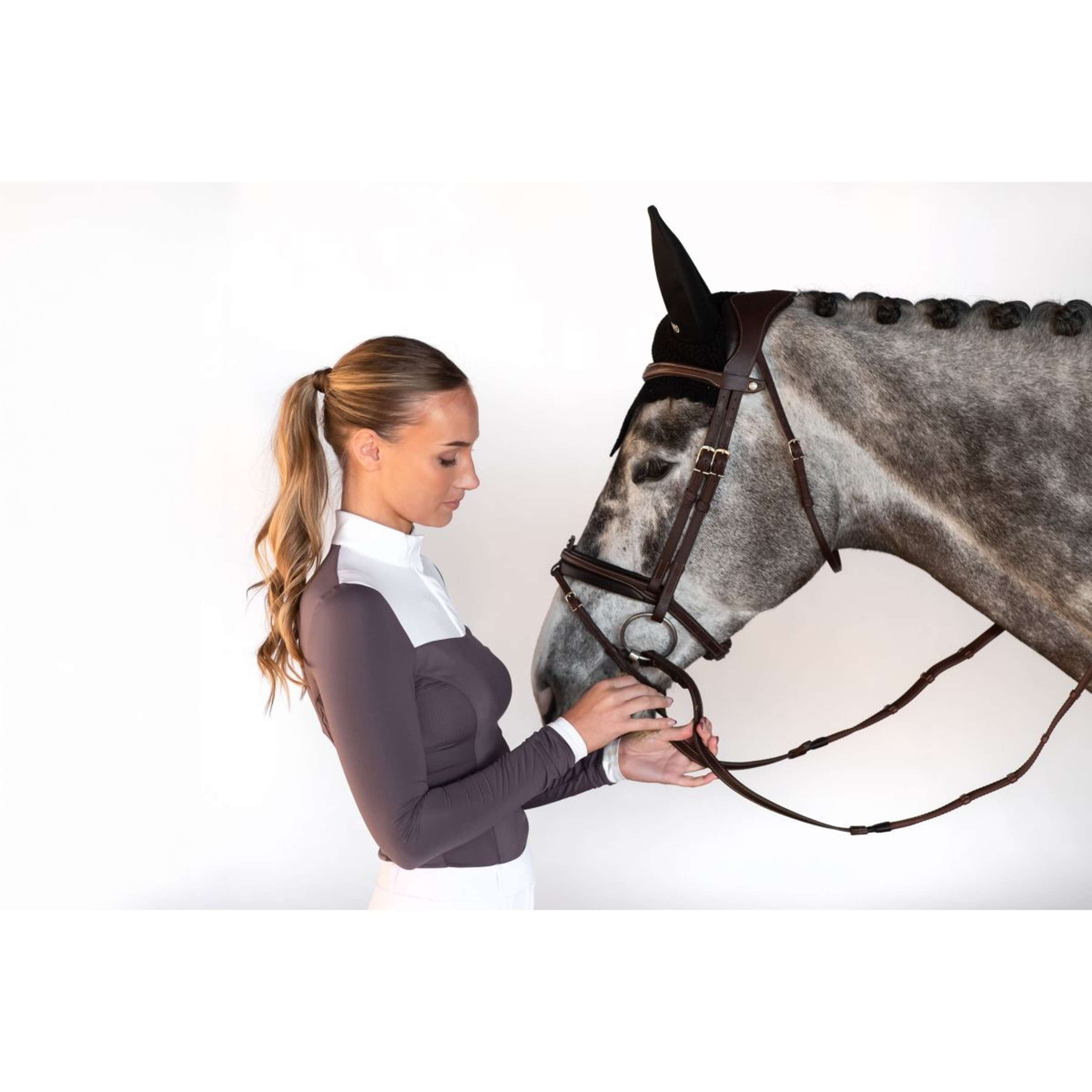 Equestrian Stockholm Wedstrijdshirt Fine Line Wit/Dark Violet