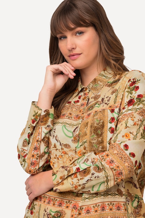 Hemdbluse, Patchdruck, Hemdkragen, Langarm