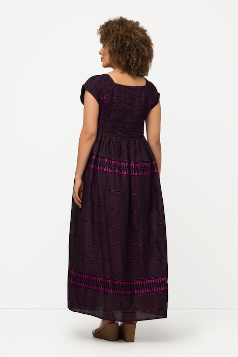 Smok-Maxikleid, Streifen, A-Linie, Carree-Ausschnitt
