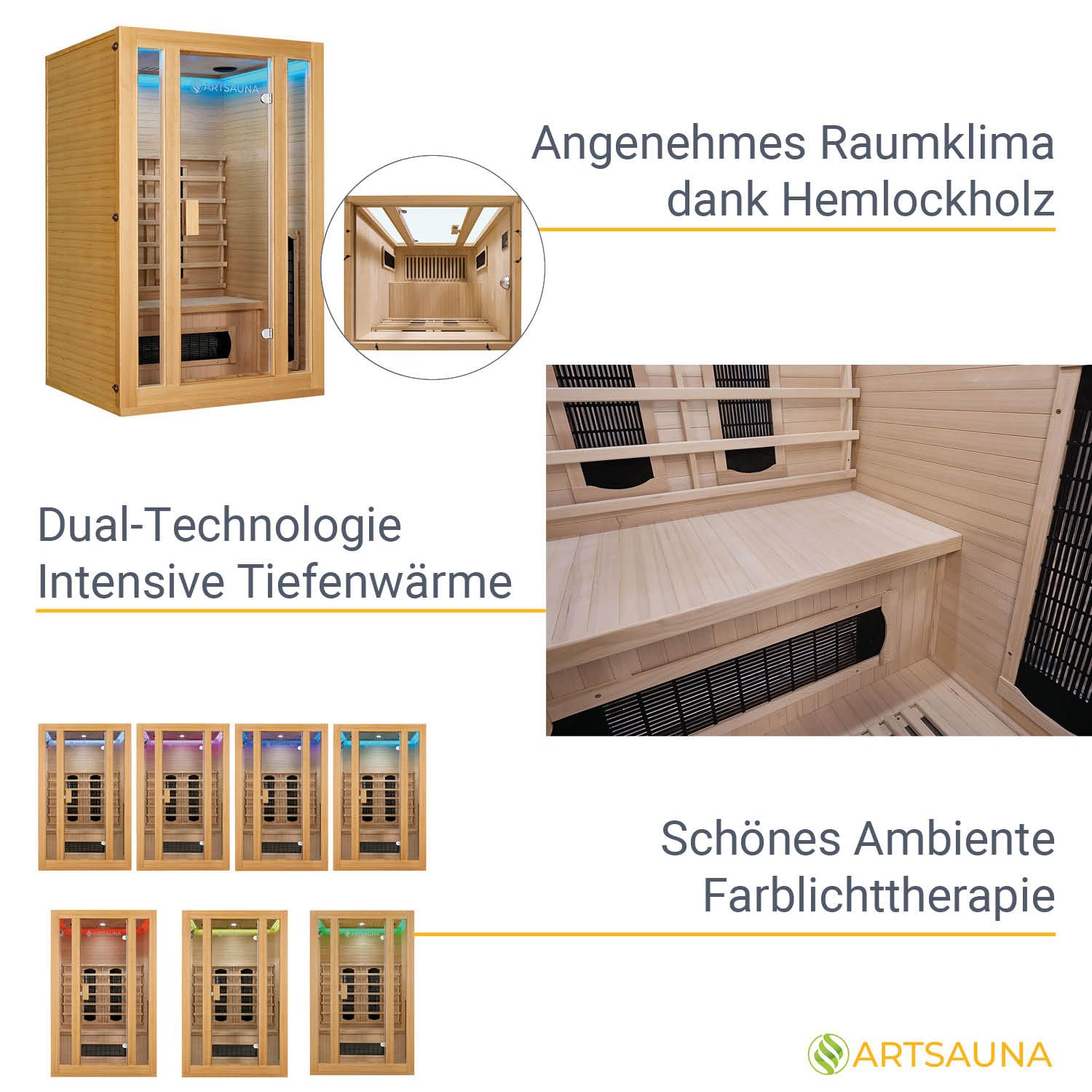 Infrarotkabine Nyborg S120K – Infrarotsauna 2 Personen –LED-Farblicht, 5 Keramik- 1 Flächenstrahler
