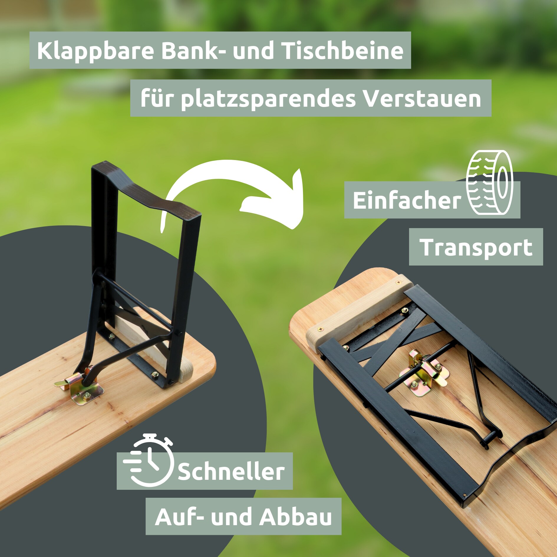 holz4home® Bierzeltgarnitur - mehrteilig & klappbar | Hoehenverstellbar
