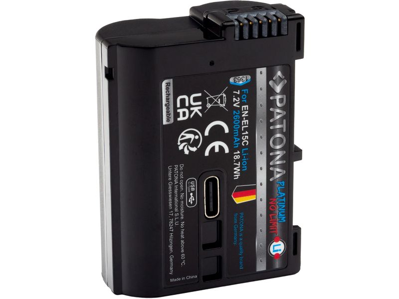 Patona Digitalkamera-Akku Platinum Nikon EN-EL15C mit USB-C Ausdauernder Ersatzakku für Nikon EN-EL15C