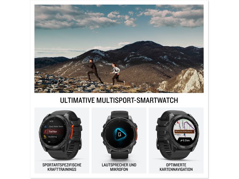 GARMIN Sportuhr Fenix 8 AMOLED, 47 mm Schwarz/Schiefergrau GPS-Sportuhr
