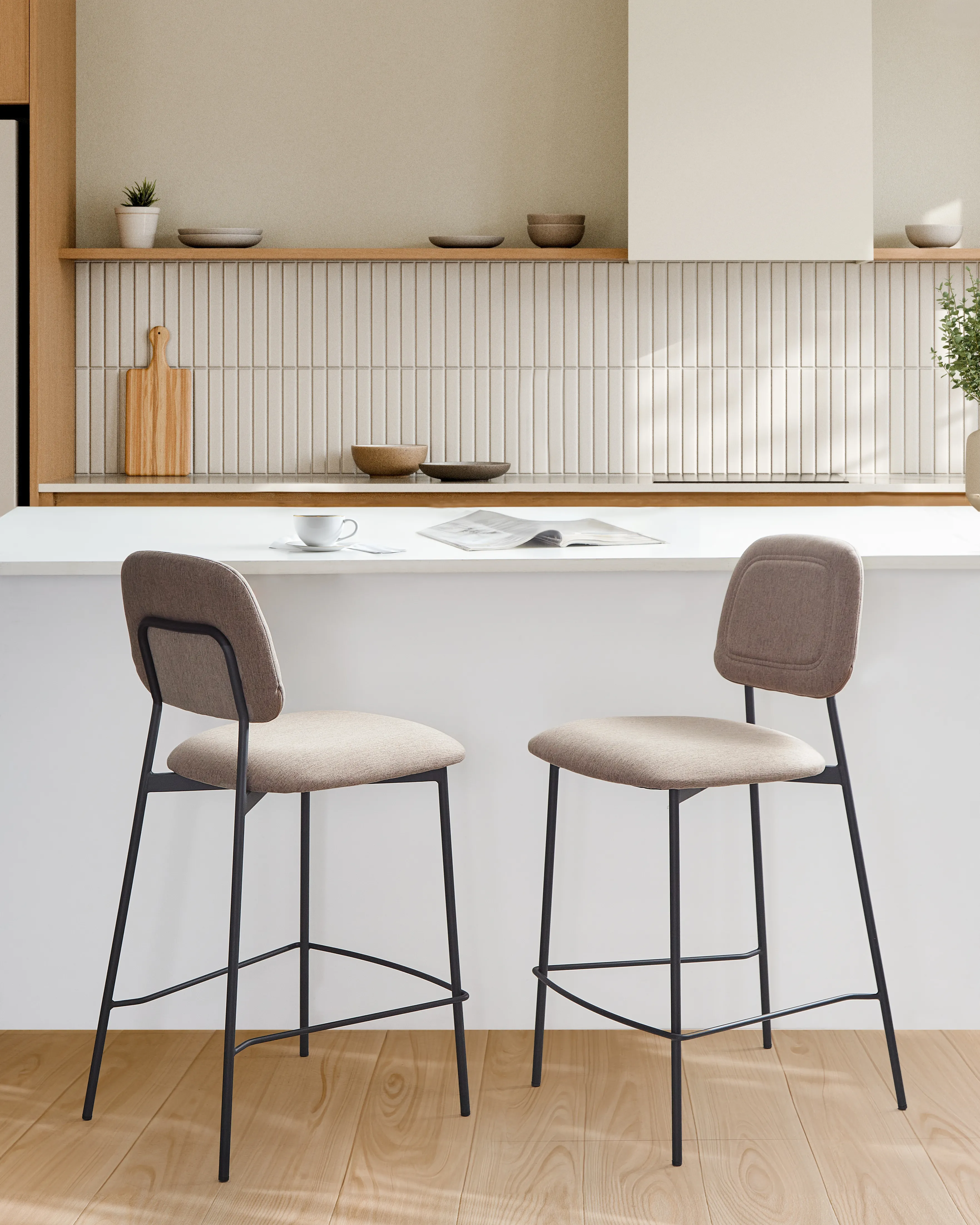 Set van 2 barstoelen DUETTE Kunstlinnen Taupe