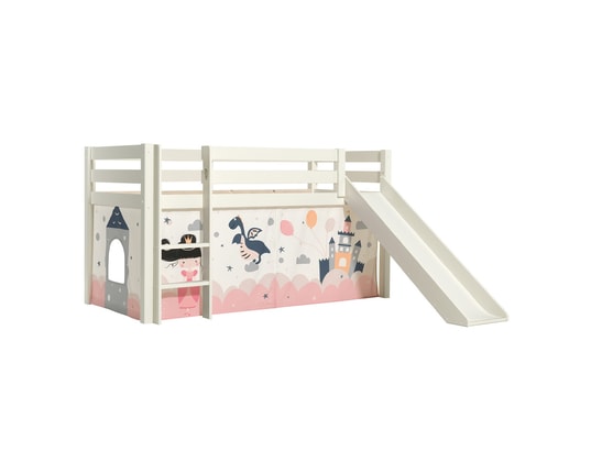 VIPACK - Lit mi-hauteur 90x200 toboggan sommier inclus housse fairy p...