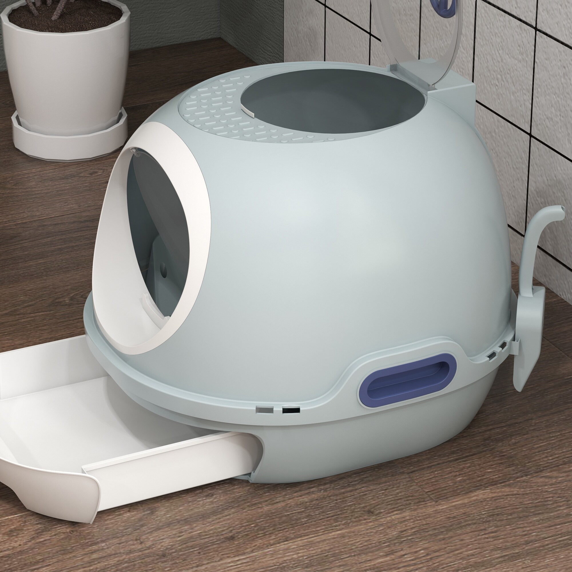 PawHut Katzentoilette mit Katzenklappe 47 x 55 x 44 cm (BxTxH)