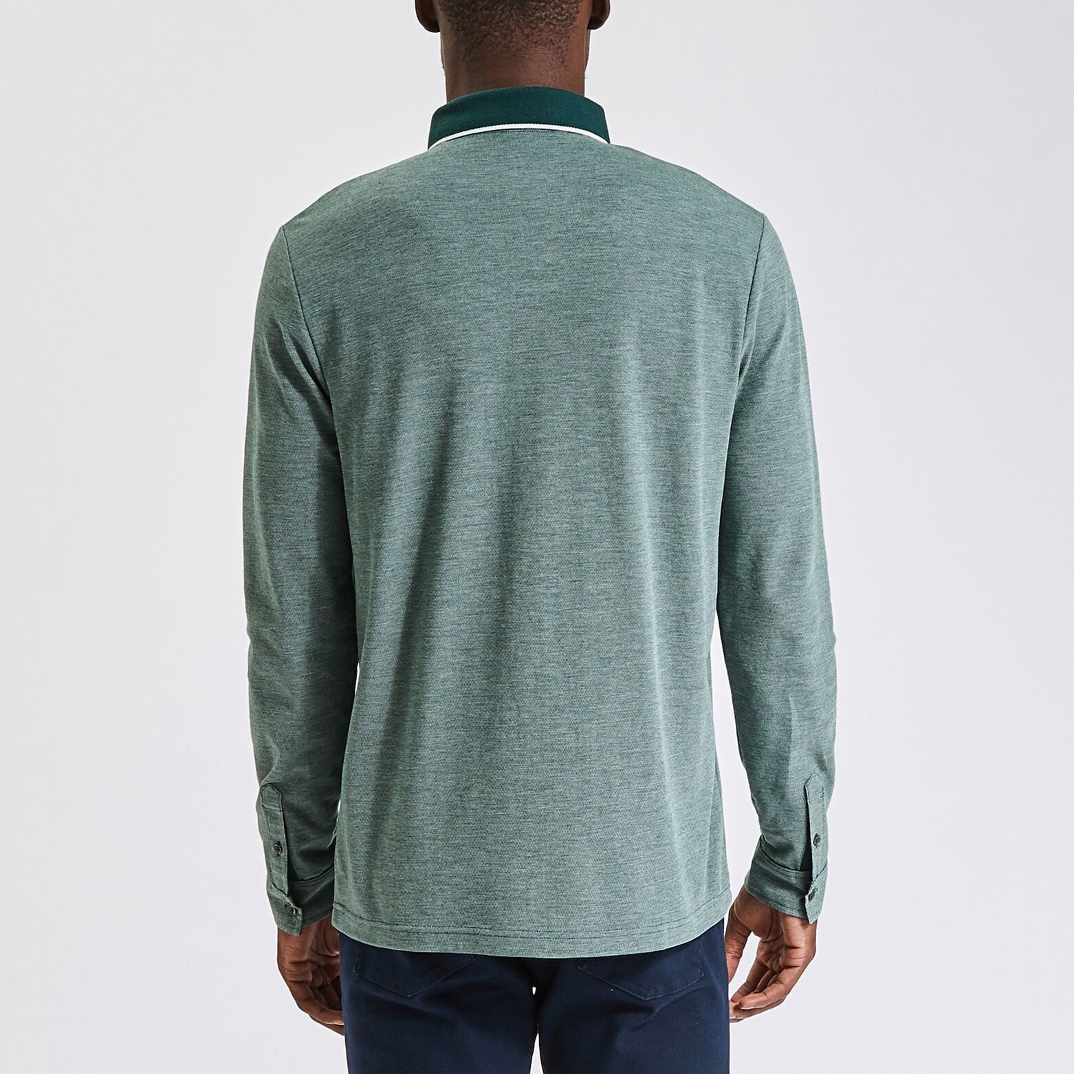 Polo manches longues piqué à col contrasté Vert