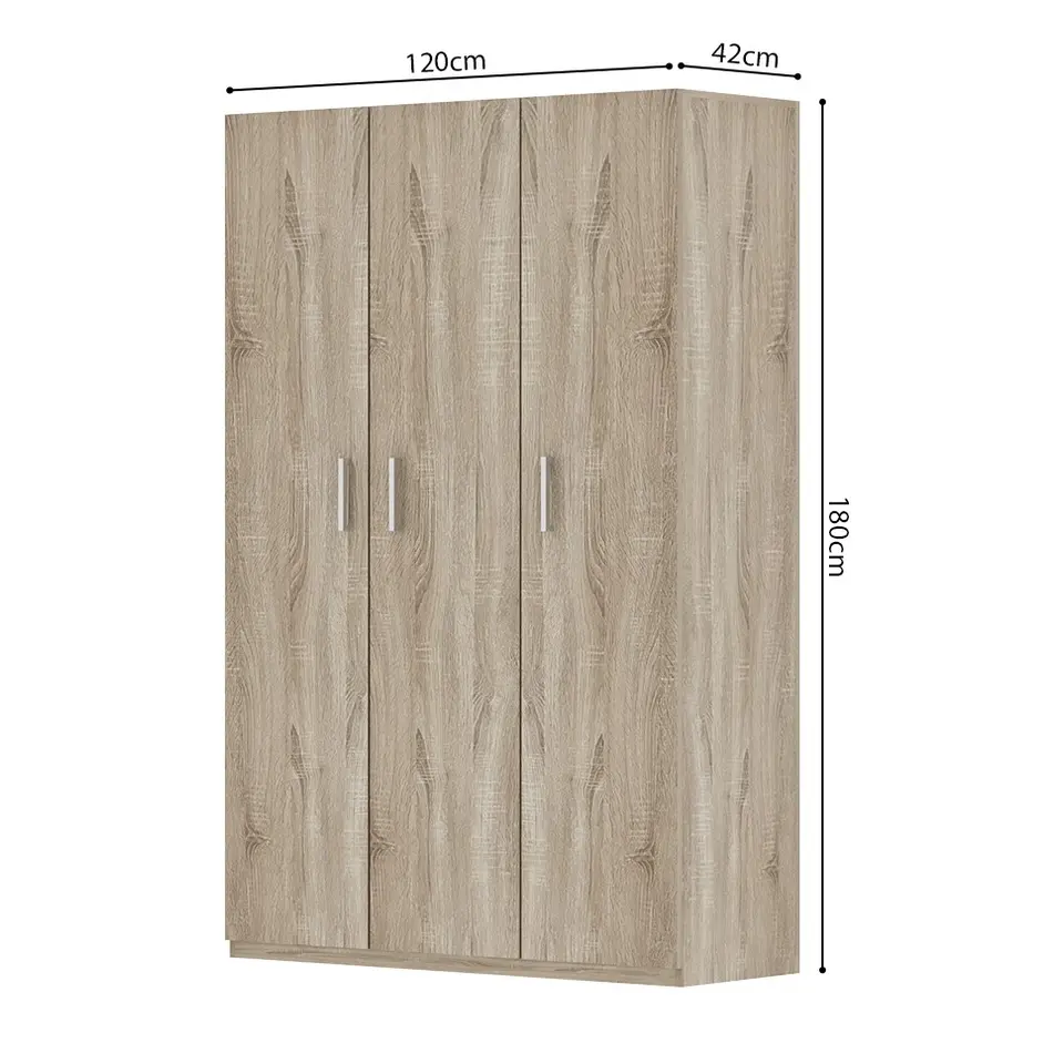 Interiax Kledingkast 'Mila' - Sonoma Eik - 3 Deurs - 180x120x42 cm