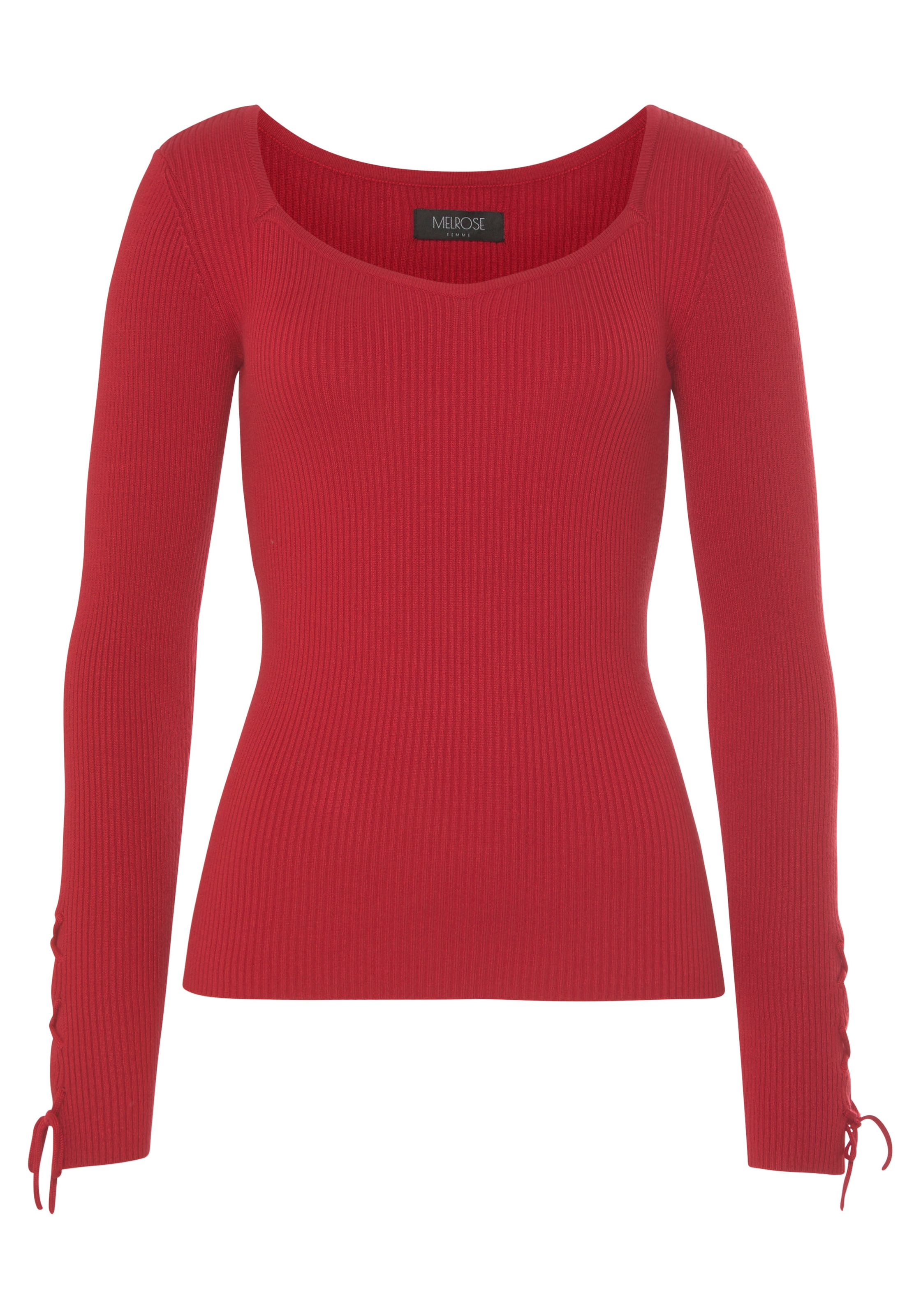 Melrose Strickpullover feminine Passform aus Rippe mit Schnürung