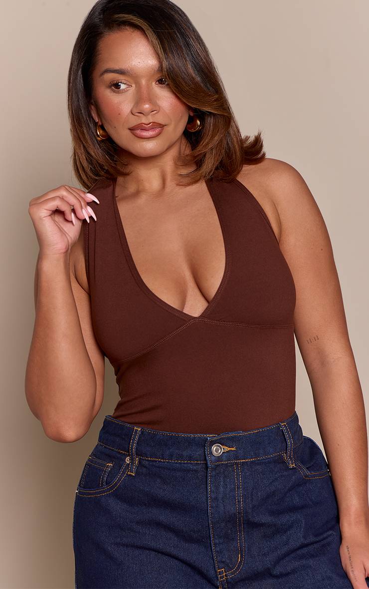 Chocolat Body Sculptant Col Halter Gainant