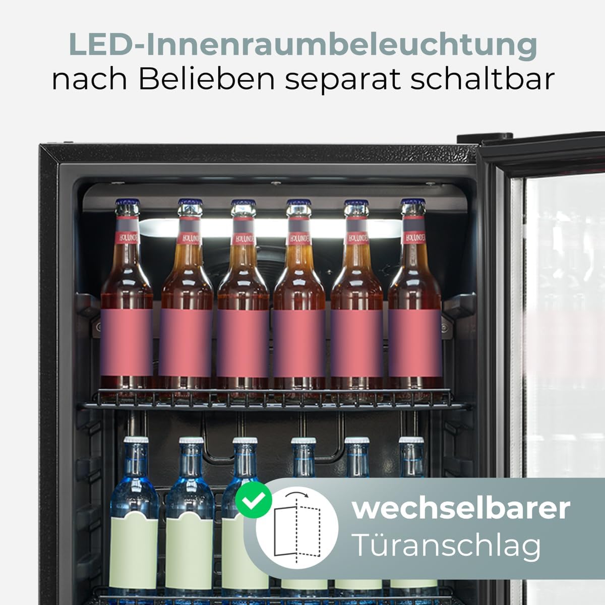 Bomann® Kühlschrank mit Glastür | Energieklasse C | 143cm | Getränkekühlschrank 2-12°C | MultiAirflow | 5 Gitterablagen | Türanschlag wechselbar | 236L | Flaschenkühlschrank | KSG 7292 schwarz