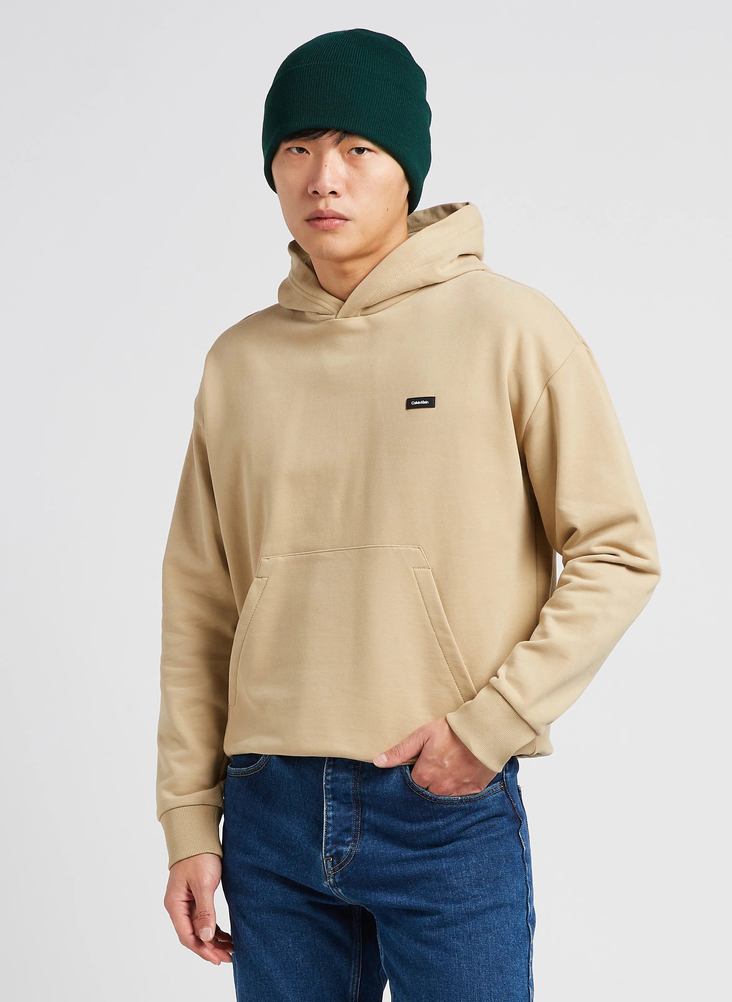 Sweat à capuche en coton| Beige