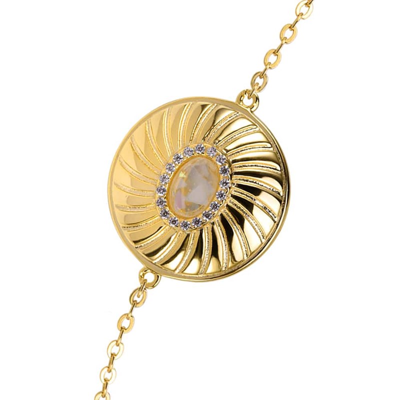 Bracelet  Argent Doré Elisabeth Pierre Nacre Blanche