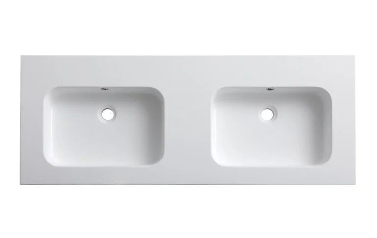 Lambini Designs Eliot dubbele wastafel mineraalmarmer 120cm met 2 kraangaten wit mat