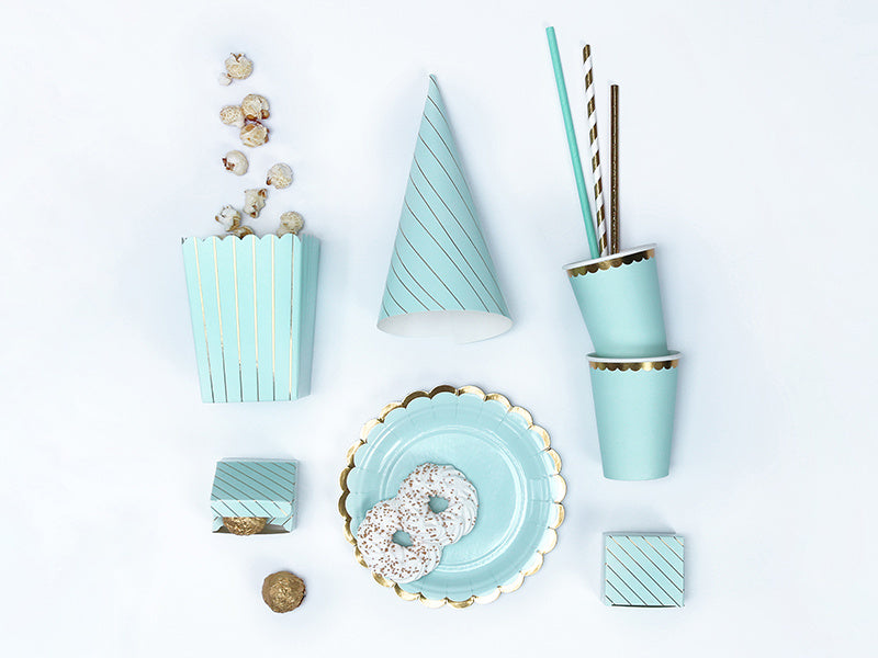 Mint Groene Popcorn Bakjes Goud Gestreept 12,5cm 6st