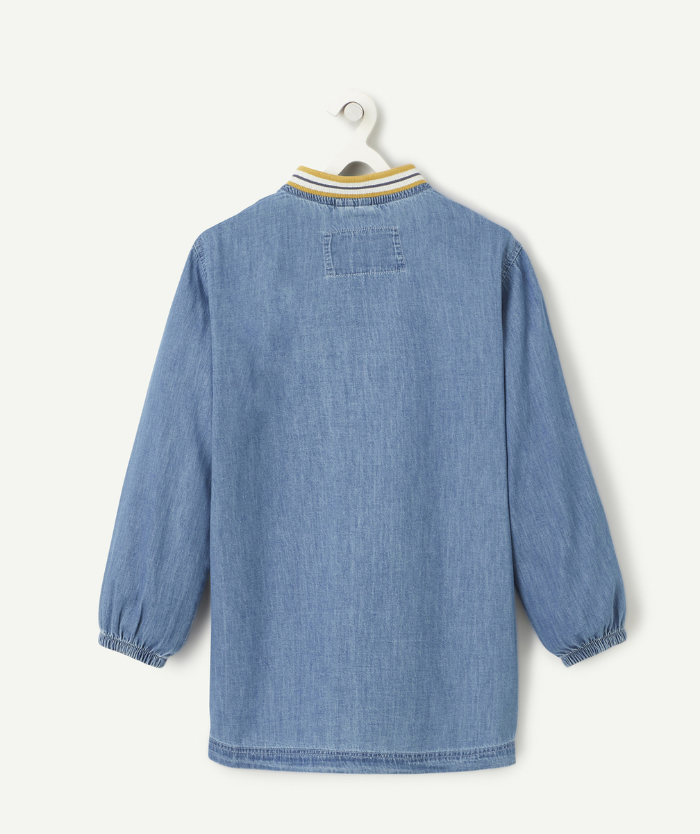 TABLIER BLEU GARÇON IMPRIMÉ AVEC PATCH EN BOUCLETTE