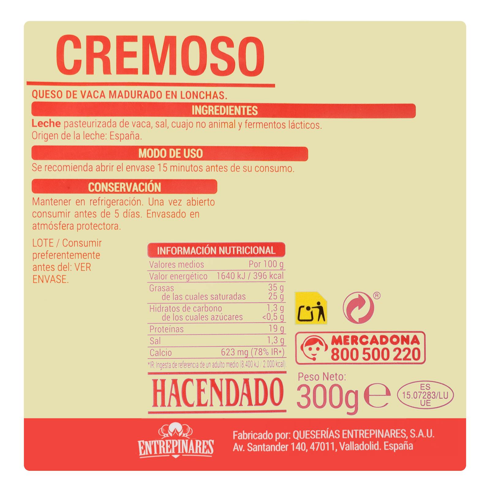 Tranches de fromage de vache crémeux Hacendado