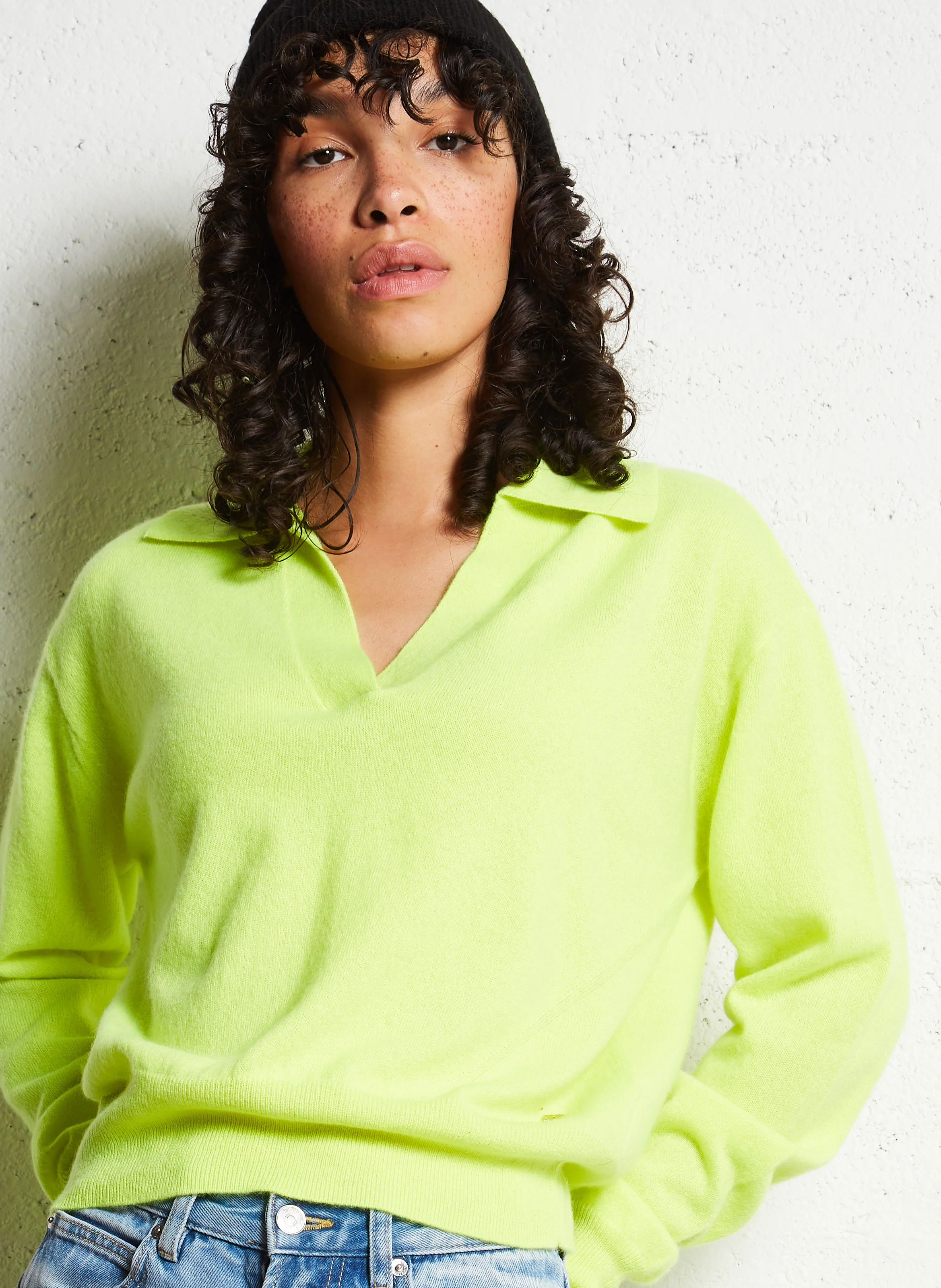 AMYPOLO - Pull oversize col polo en cachemire | Jaune