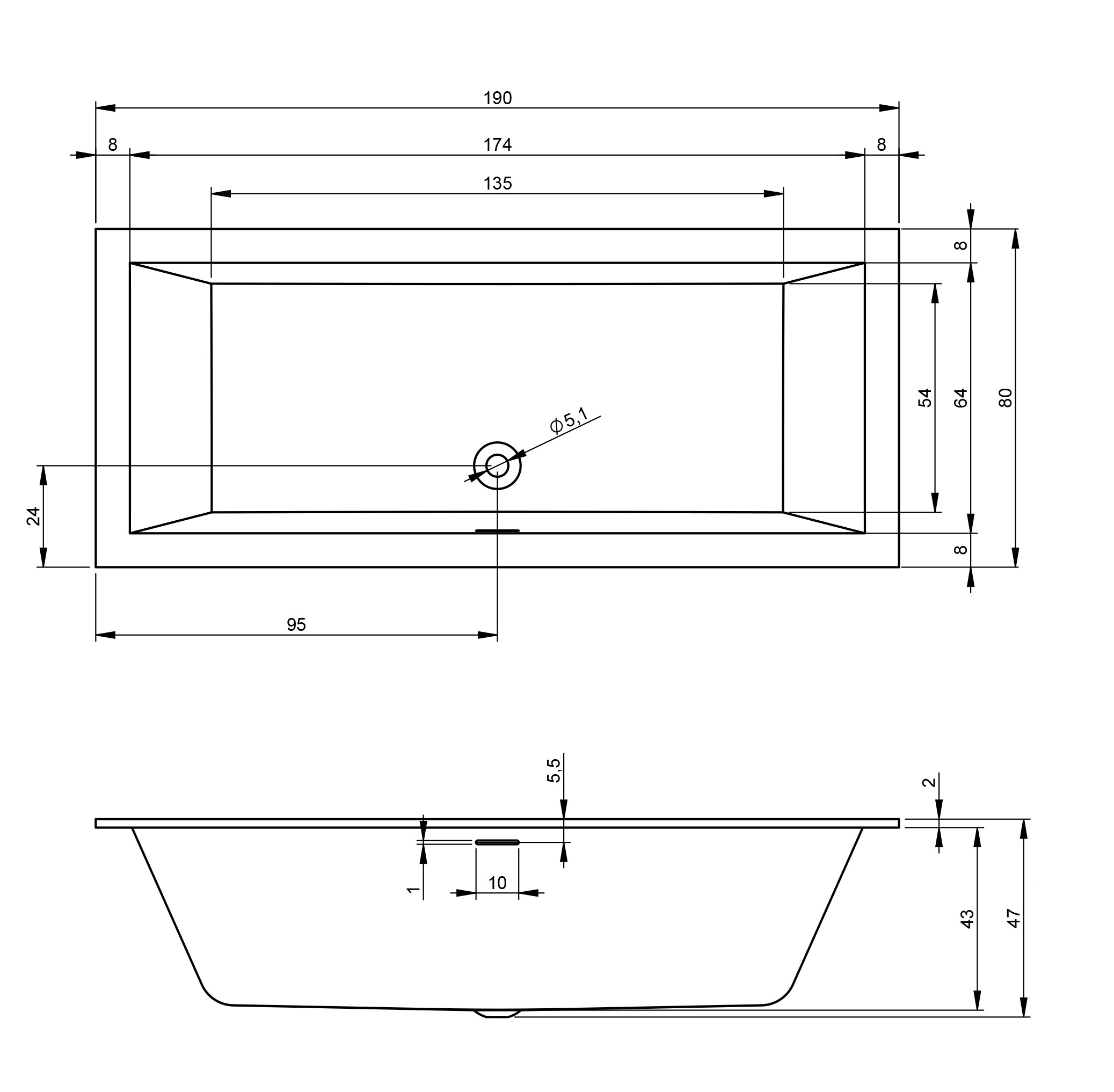 Riho Rethink Cubic half vrijstaand bad 190x80cm rechts wit glans met Fall overloop