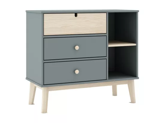 KAINA - Chambre 90x200cm avec Commode 3T et Dressing Cabane Coloris Gris et Naturel