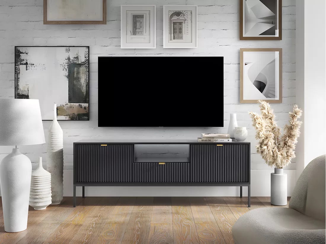 Ensemble buffet et meuble TV noir - Séjour contemporain LIOUBA