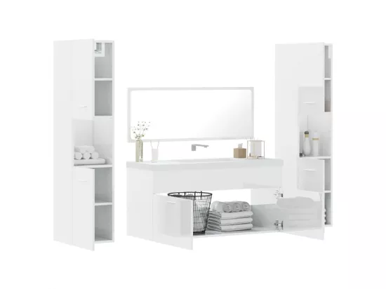 Ensemble de meubles de salle de bain 4 pcs blanc brillant