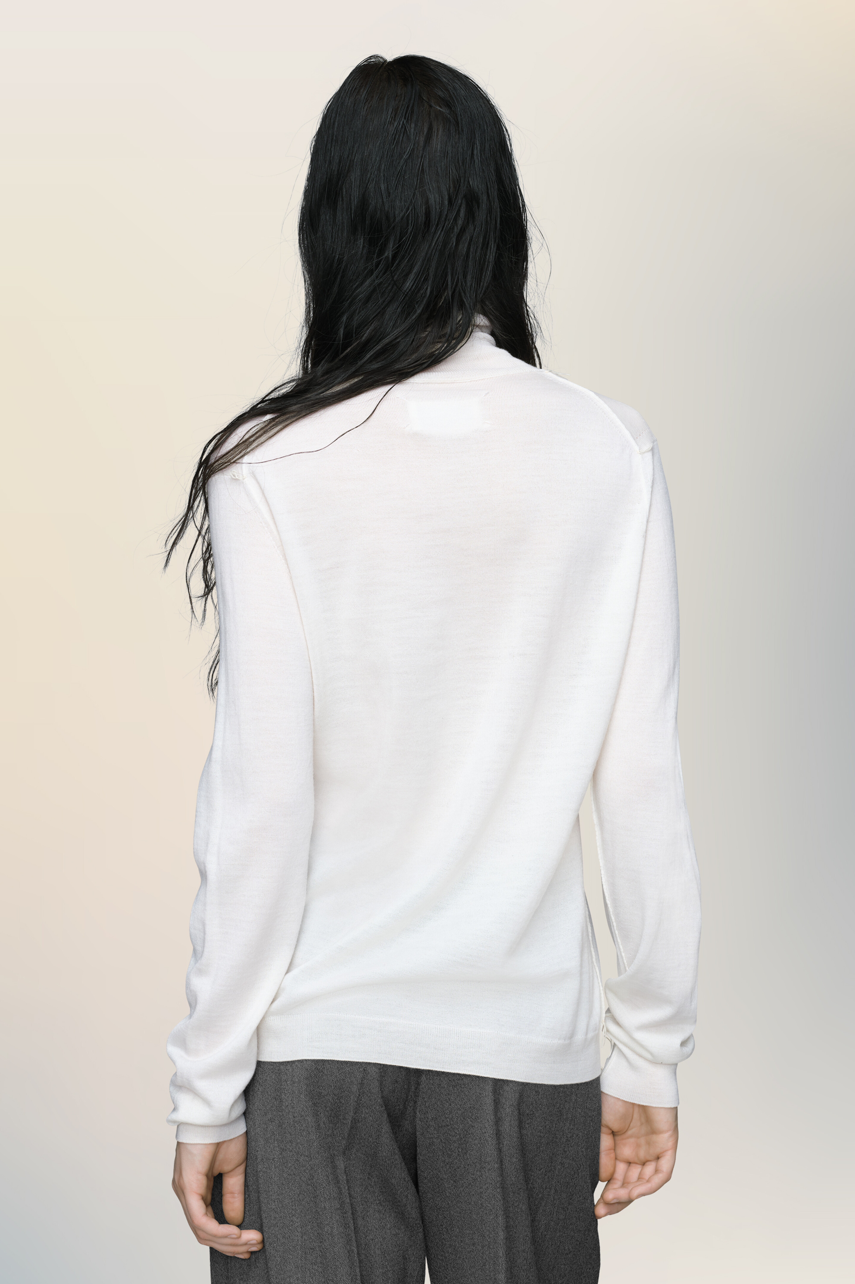 Pull à col montant en laine mérinos Blanc