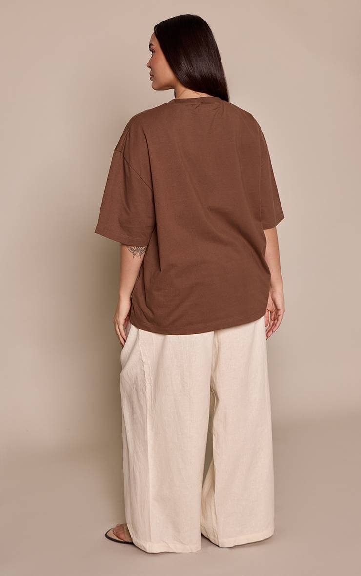 Naturel Pantalon Évasé Texturé Tissé Grande Taille Coordonné