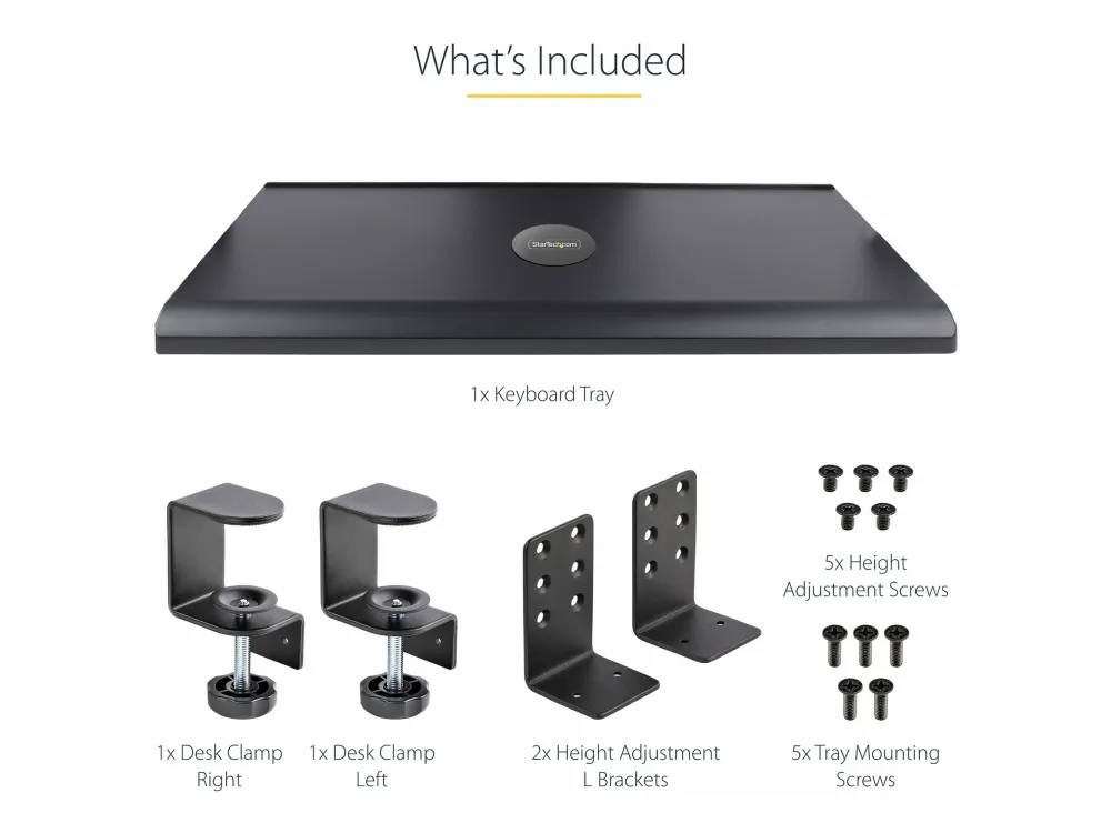 StarTech.com Under-Desk Keyboard Tray, Clamp-on Keyboard Holder, Supports up to 12kg (26.5lb), Sliding Keyboard and Mouse Drawer with C-Clamps, Height Adjustable Keyboard Tray - Black - Ergonomic Keyboard Tray (KEYBOARD-TRAY-CLAMP1) - Tastaturbakke -