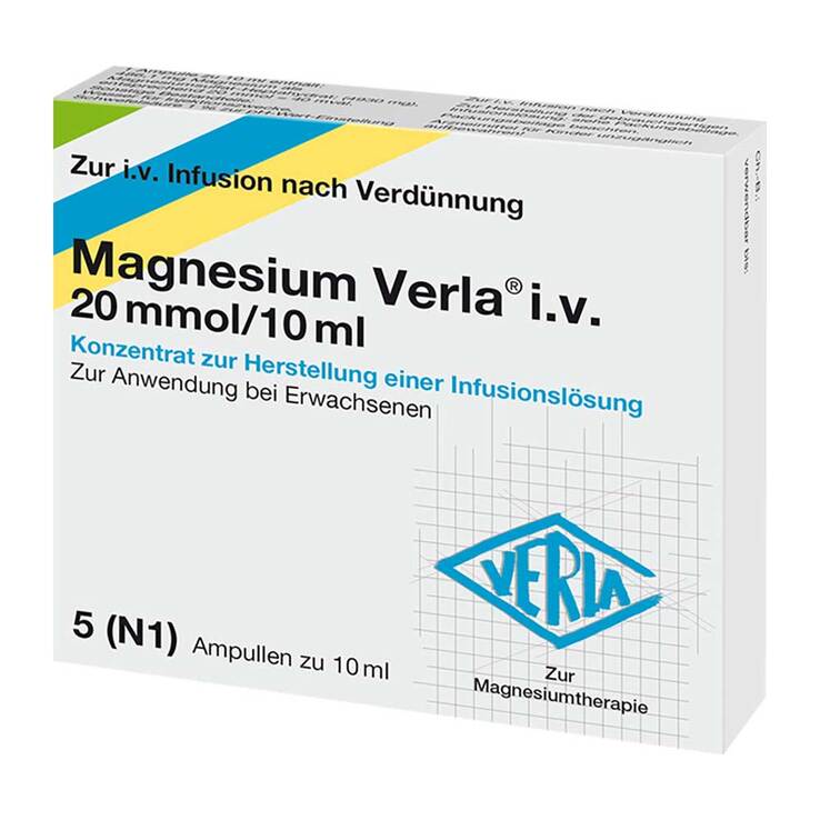 Magnesium Verla i.v. 20 mmol/10 ml K. z. H. einer Infusionslsg, 5 St