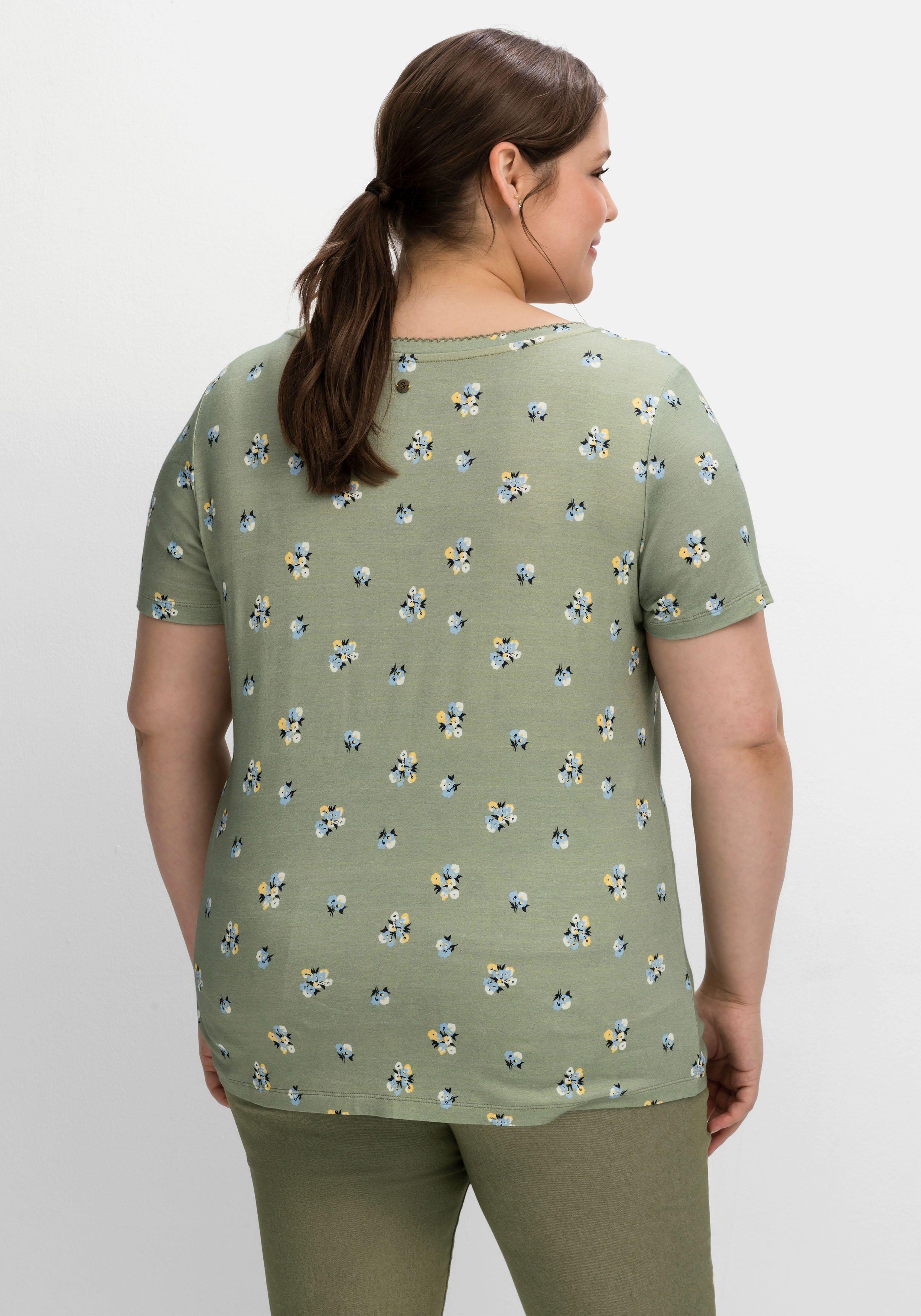 Shirt mit Allover-Blümchendruck und V-Ausschnitt