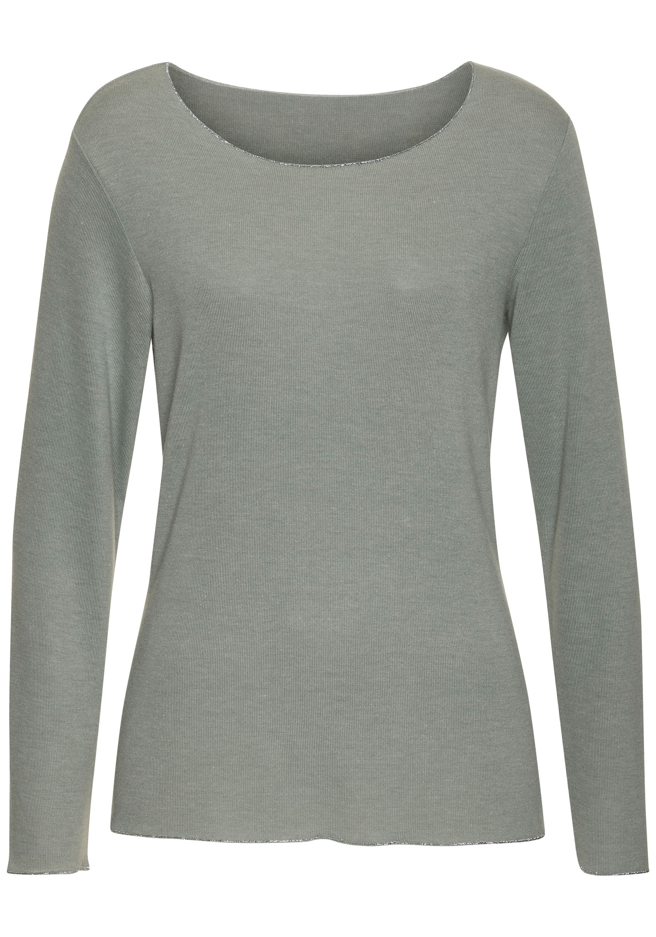 LASCANA Langarmshirt »mit feiner Glitzereinfassung« aus weichem Viskose-Feinstrick