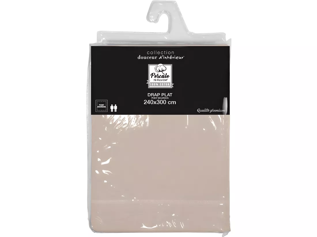 Drap plat uni - 240 x 300 cm - Percaline - Beige