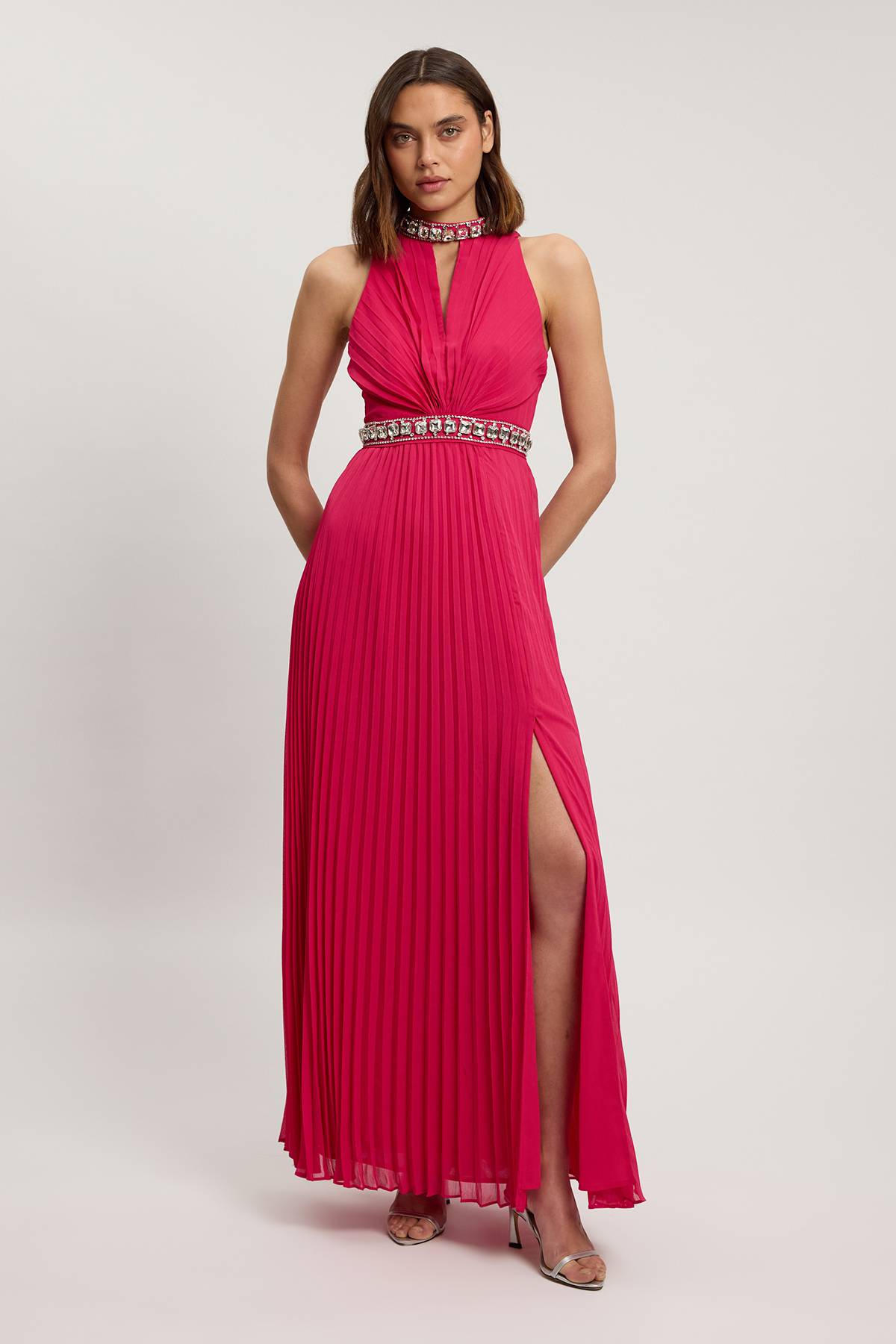 KarenMillen Robe Longue Fendue Tissée Ornée De Cristaux Petite