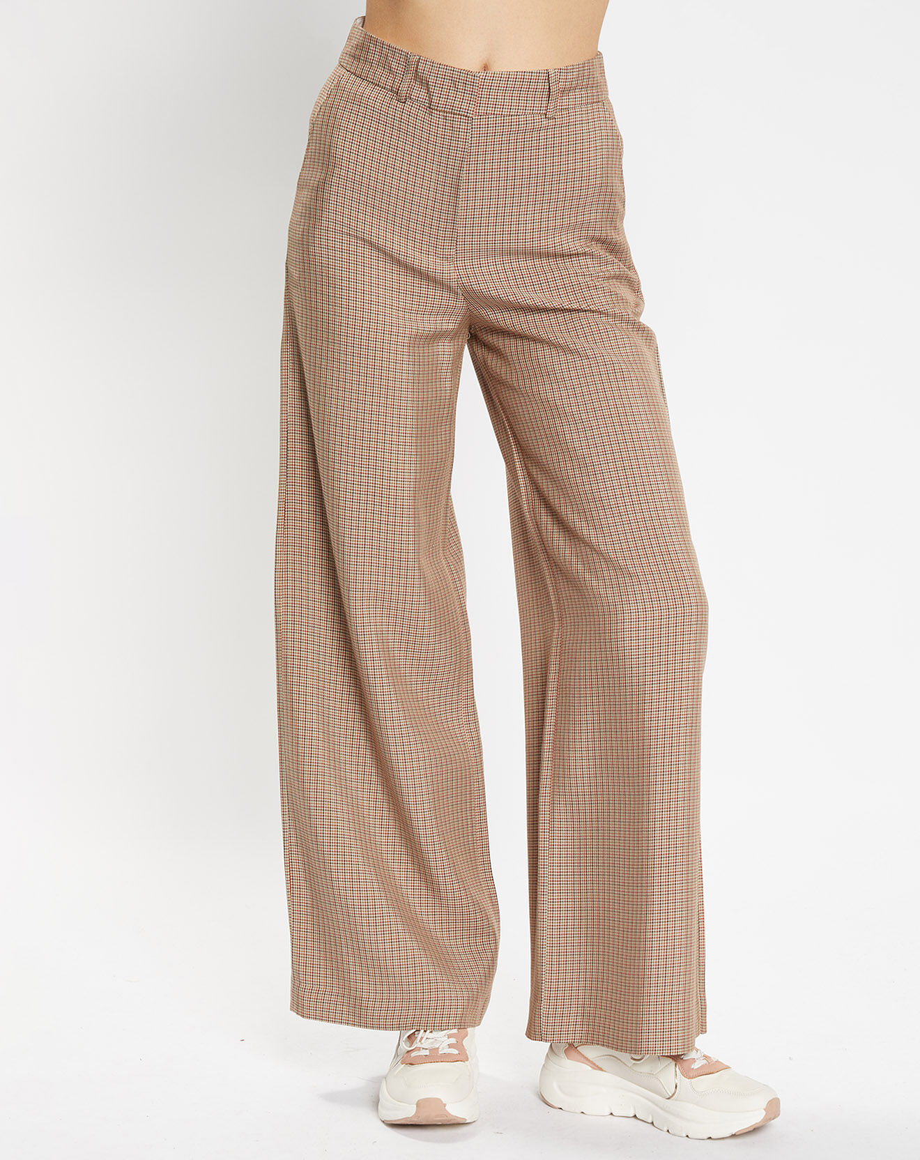 Galeries Lafayette Pantalon large et fluide imprimé pied-de-poule marron
