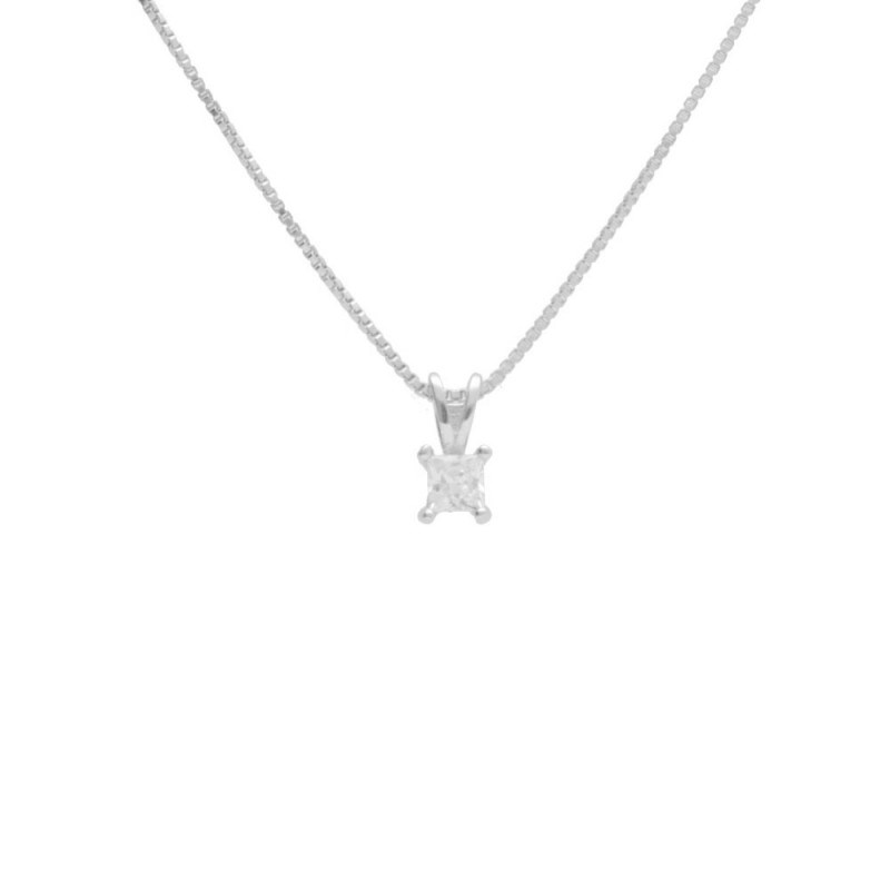 Collier Argent 925/000 Rhodié - Pendentif Solitaire Zirconiums