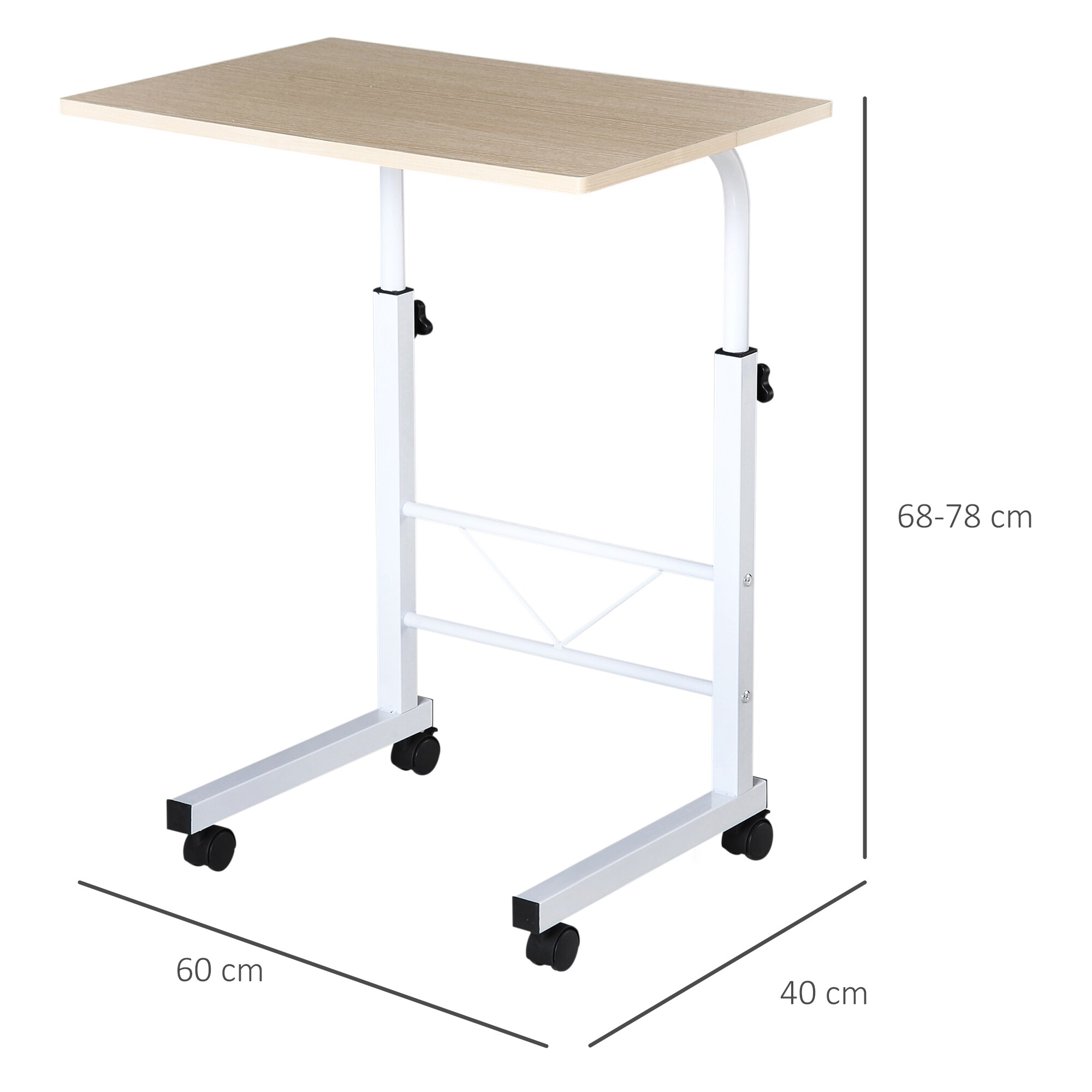 HOMCOM Beistelltisch mit Rädern und Bremsen natur B60 x T40 x H78 cm