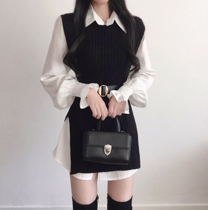 Leoom - Set: Pofmouw Lang Shirt + Trui Vest